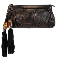 Gucci Bamboo Tassel Pouch, Leather, Black, 001998, DB, 2*